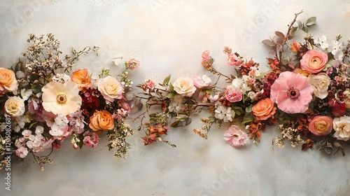 Delicate pastel floral arrangement on textured background