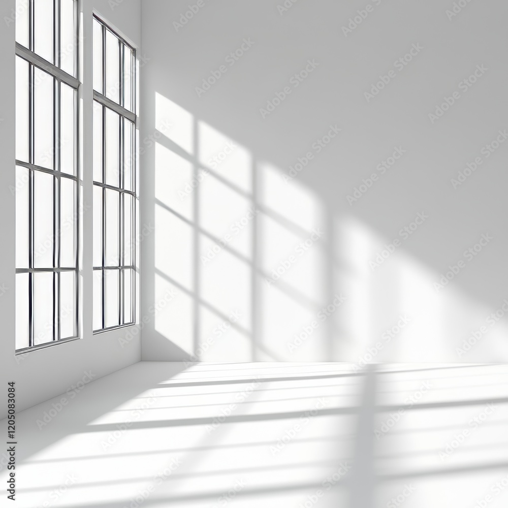 White interior with window and shadow. 3D illustration. White background. White interior with window and shadow. 3D illustration. White background.