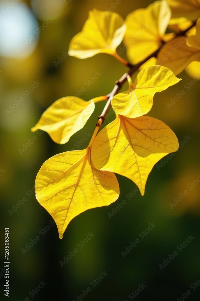 Obraz premium Yellowish ginkgo biloba leaves on a deciduous tree branch, leaf drop, nature