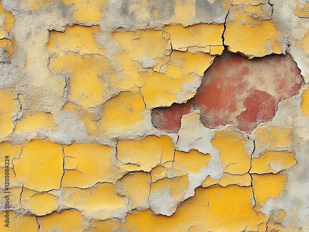 Obraz premium Cracked, peeling yellow paint on wall.