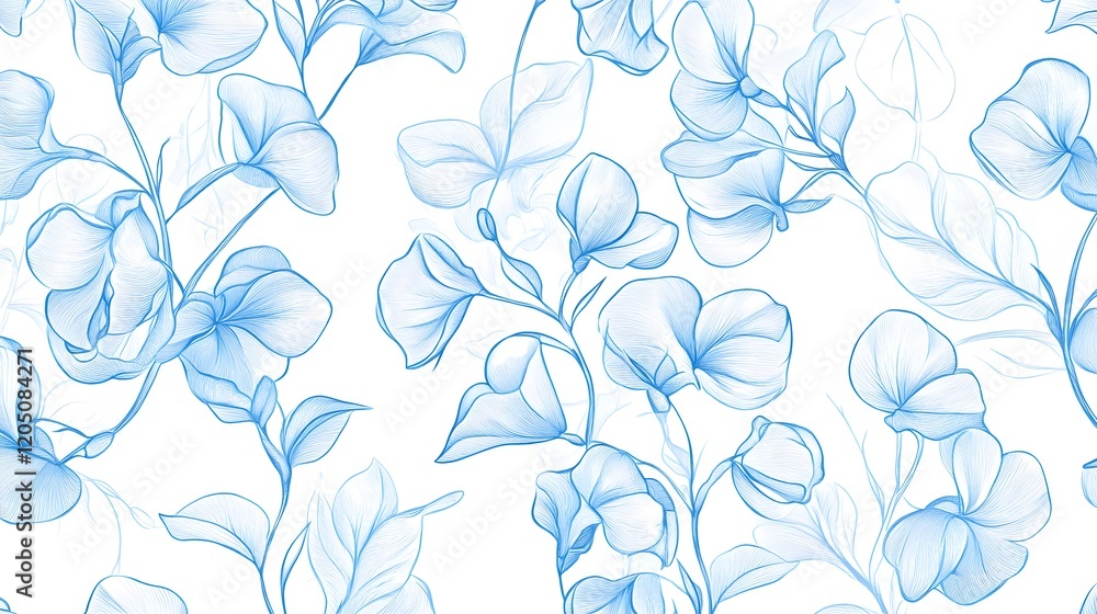 Delicate Blue Floral Pattern Seamless Design Delicate Blue Floral Pattern Seamless Design
