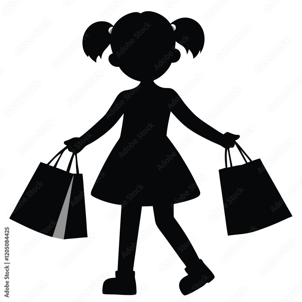 child with shopping bags icon vector art illustration child with shopping bags icon vector art illustration