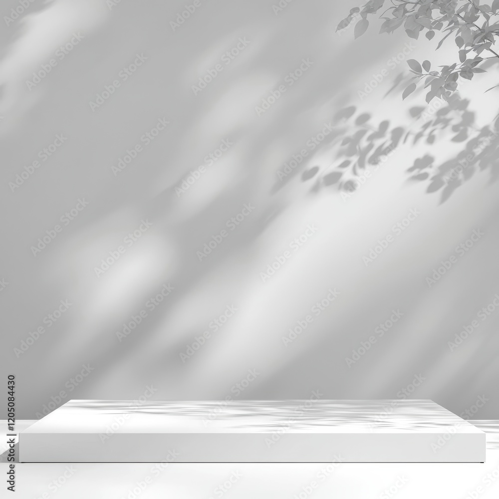 Abstract background with white marble podium and shadow of leaves. Vector illustration. Abstract background with white marble podium and shadow of leaves. Vector illustration.