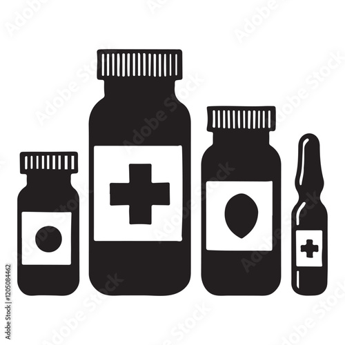 Silhouette Medical Bottles and Ampoule Illustration