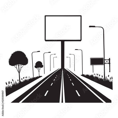 Silhouette of Highway with Billboard and Streetlights