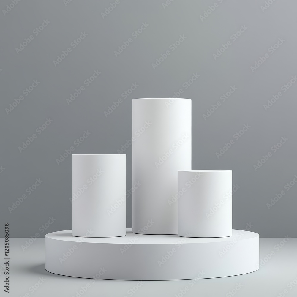 White podium on grey background. 3D illustration. 3D rendering. White podium on grey background. 3D illustration. 3D rendering.