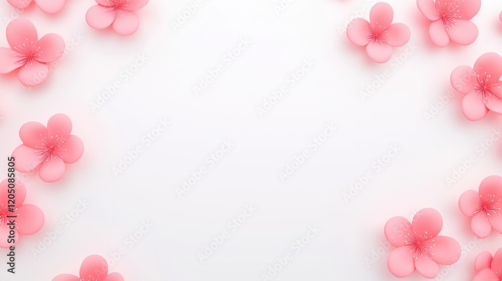 Pink Blossoms on White Background Frame Pink Blossoms on White Background Frame