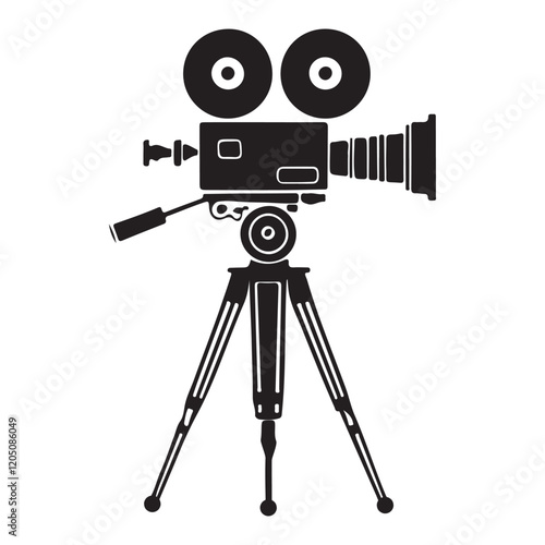Vintage Movie Camera Silhouette on Tripod Illustration