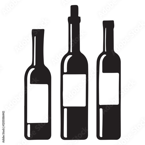 Silhouettes of Three Wine Bottles with Blank Labels