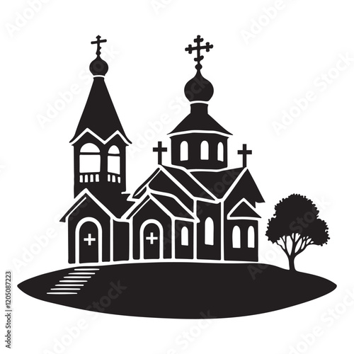Wallpaper Mural Orthodox Church Building Silhouette Illustration with Tree Torontodigital.ca