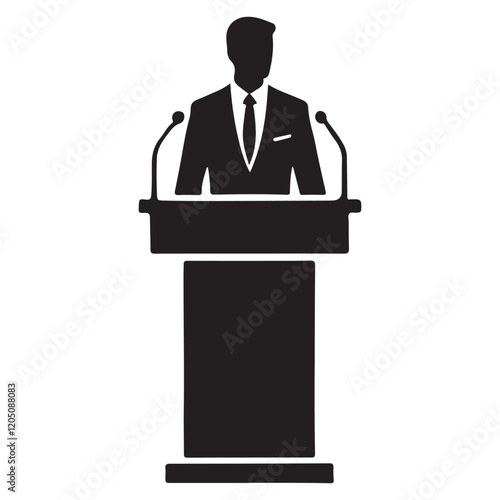 Silhouette of Speaker at Podium Giving Speech Vector