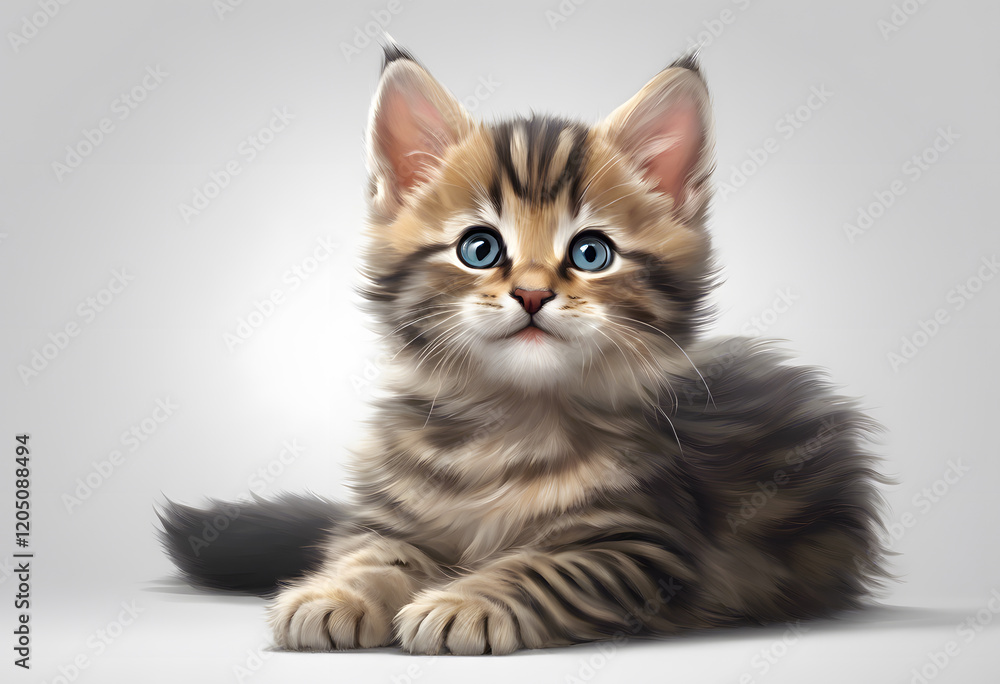 Smiling baby cat isolated on white background cutout. Template for artwork design. Smiling baby cat isolated on white background cutout. Template for artwork design.