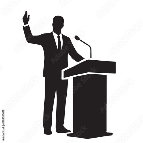 Silhouette of a Speaker at a Podium Giving a Presentation