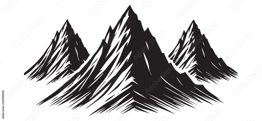 Fototapeta premium Three Mountain Peaks Silhouette Landscape Vector Art