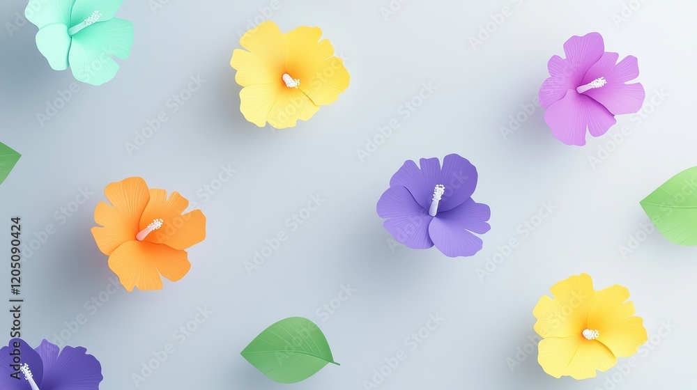 Naklejka premium Colorful Paper Flowers on a Gray Background