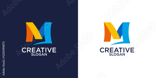 Letter M Mosaic Colorful Multicolor Geometric Geometry Modern Monogram Vector Logo Design
