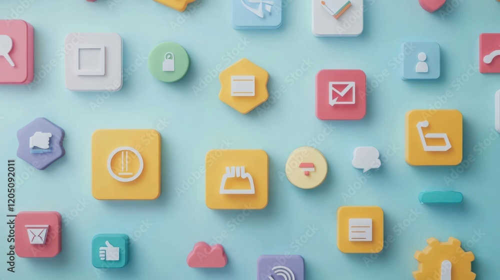 Colorful App Icons Arranged On A Light Blue Background Colorful App Icons Arranged On A Light Blue Background