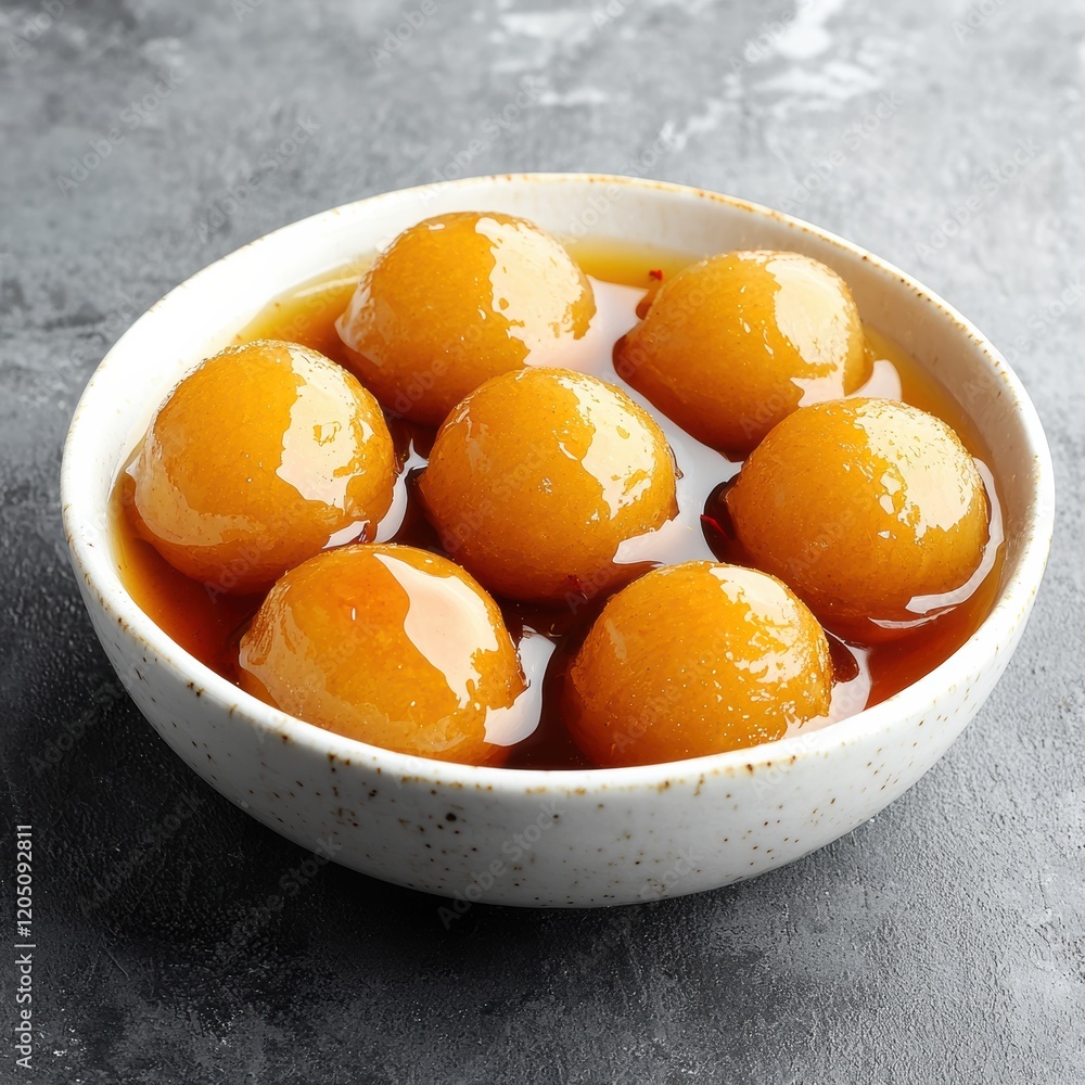 Delicious gulab jamun in saffron syrup indian dessert closeup Delicious gulab jamun in saffron syrup indian dessert closeup