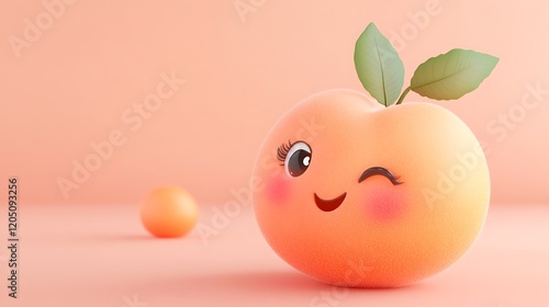 Wallpaper Mural A peach with lovely cartoon eyes and a gentle smile on a warm peach background Torontodigital.ca