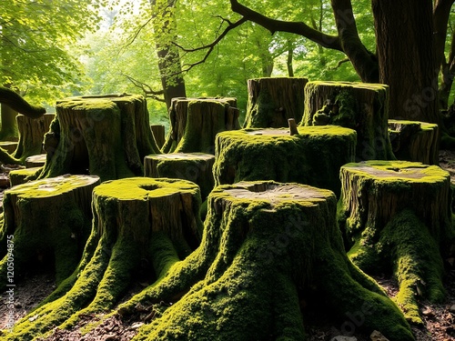 an image of a forest with a lot of trees covered in moss. photo