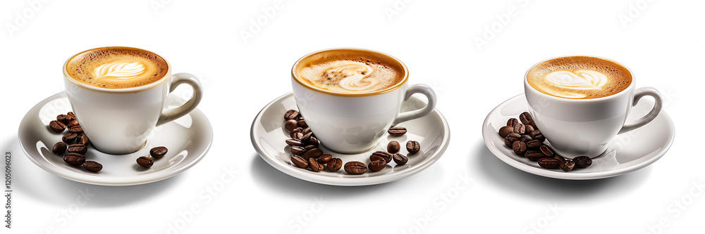 Three Stylish Coffee Cups with Latte Art Three Stylish Coffee Cups with Latte Art