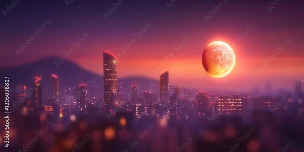 Obraz premium Stunning sunset over futuristic cityscape urban landscape digital art twilight atmosphere aesthetic viewpoint