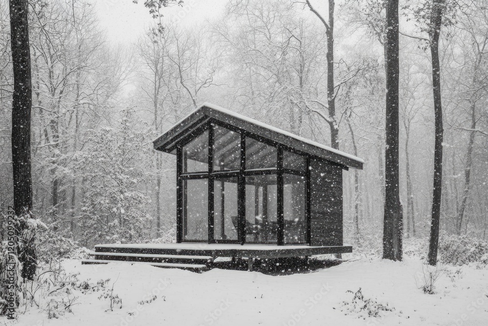 Black and White Cabin in Woods Black and White Cabin in Woods