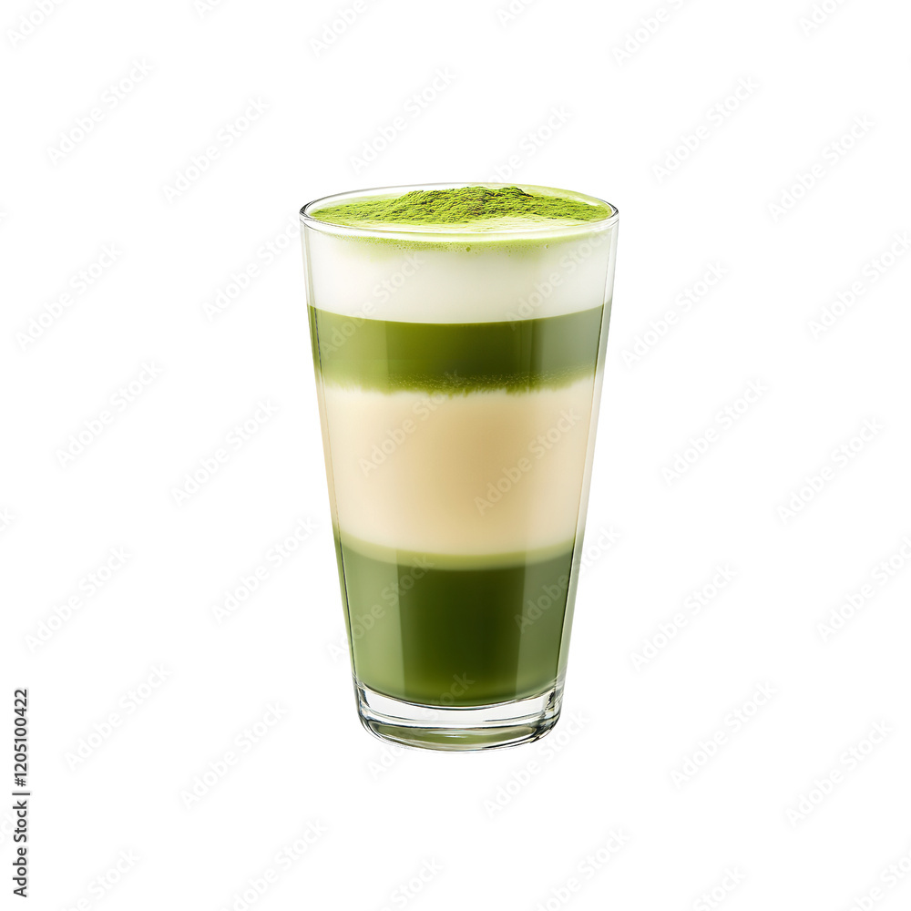 Layered Matcha Latte in a Glass, Perfect for a Refreshing Treat transparent background. Layered Matcha Latte in a Glass, Perfect for a Refreshing Treat transparent background.