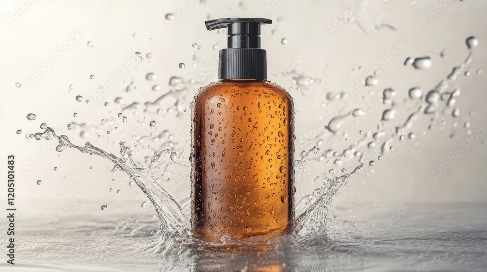 An elegant bottle of hydrating shampoo for dry hair, styled with subtle water droplets, isolated on white, An elegant bottle of hydrating shampoo for dry hair, styled with subtle water droplets, isolated on white,
