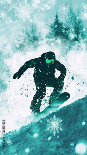 Wallpaper Mural Snowboarder carving through fresh powder snow in winter Torontodigital.ca
