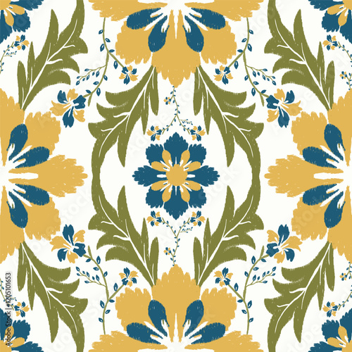 Colorful Ikat wild flowers pattern. Vector abstract tropical wildflower seamless pattern. Ethnic wildflower pattern use for fabric, textile, home decoration elements, upholstery, wrapping paper, etc.