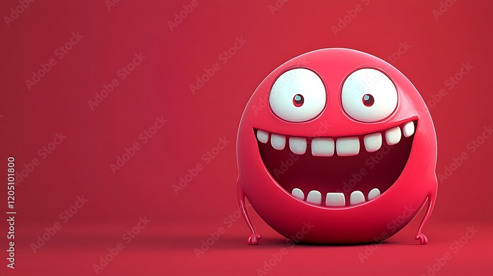 Naklejka premium A mabolo with tiny cartoon eyes and a happy grin on a soft red background