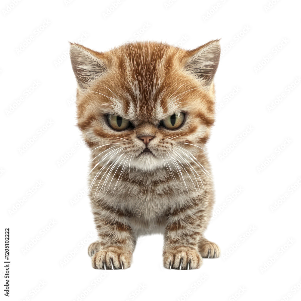 Fototapeta premium A cute yet grumpy-looking kitten with a striped coat and expressive eyes.