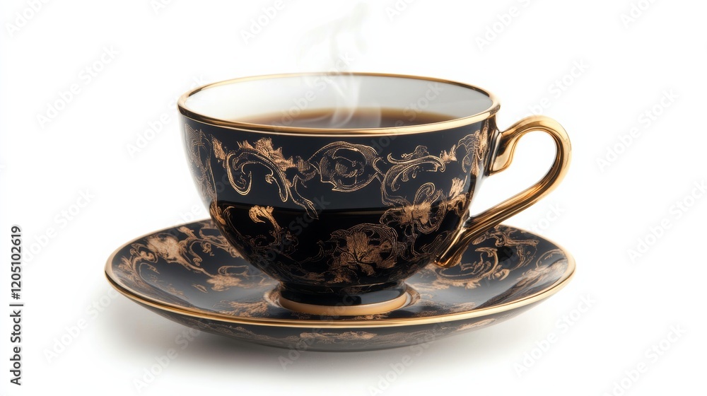 An elegant espresso cup with steam rising, isolated on white, An elegant espresso cup with steam rising, isolated on white,