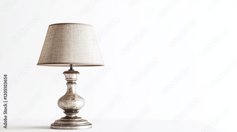 An elegant table lamp with a fabric shade, isolated on white, An elegant table lamp with a fabric shade, isolated on white,