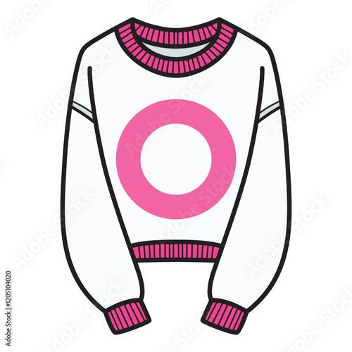 Hand Drawing of White Sweater with Pink Circle Detail and Stylish Vibes