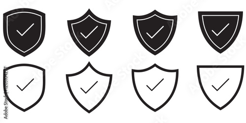 Print  Set different shields icons, protect signs. Protect signs Different shields icon collection  . 1176