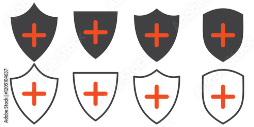 Print  Black Shield icons set. Protect shield design element. 1176