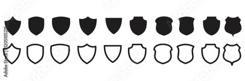 Print  set of outline shields icon . 1176