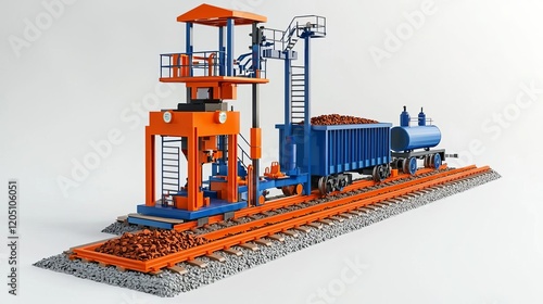 Industrial Railway Engineer Infrastructure Technology Colorful model of a train loading system. photo