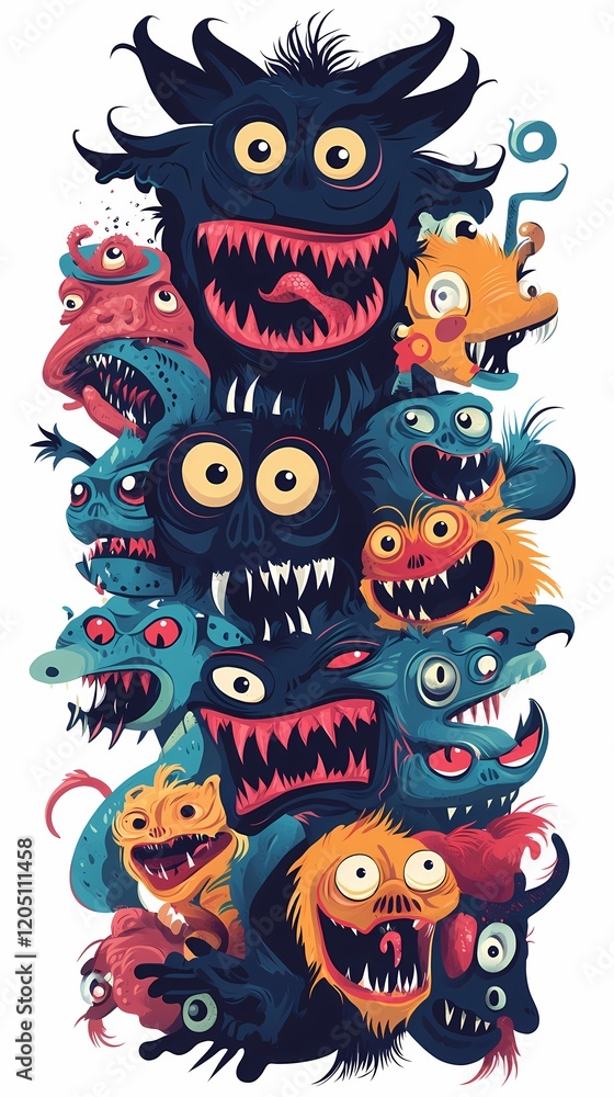 custom made wallpaper toronto digitalA whimsical collection of friendly monsters, each with unique features and expressions, creating a vibrant and playful scene.