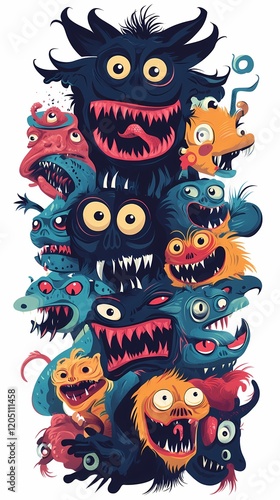 Wallpaper Mural A whimsical collection of friendly monsters, each with unique features and expressions, creating a vibrant and playful scene. Torontodigital.ca