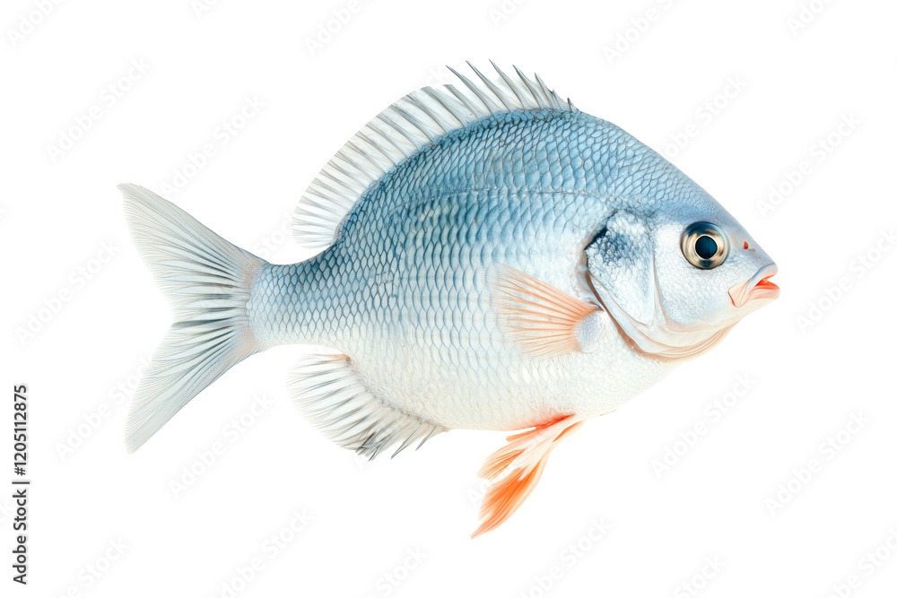 Vibrant orange and white Tilapia fish with detailed scales and fins isolated on white transparent background, representing marine life beauty Vibrant orange and white Tilapia fish with detailed scales and fins isolated on white transparent background, representing marine life beauty