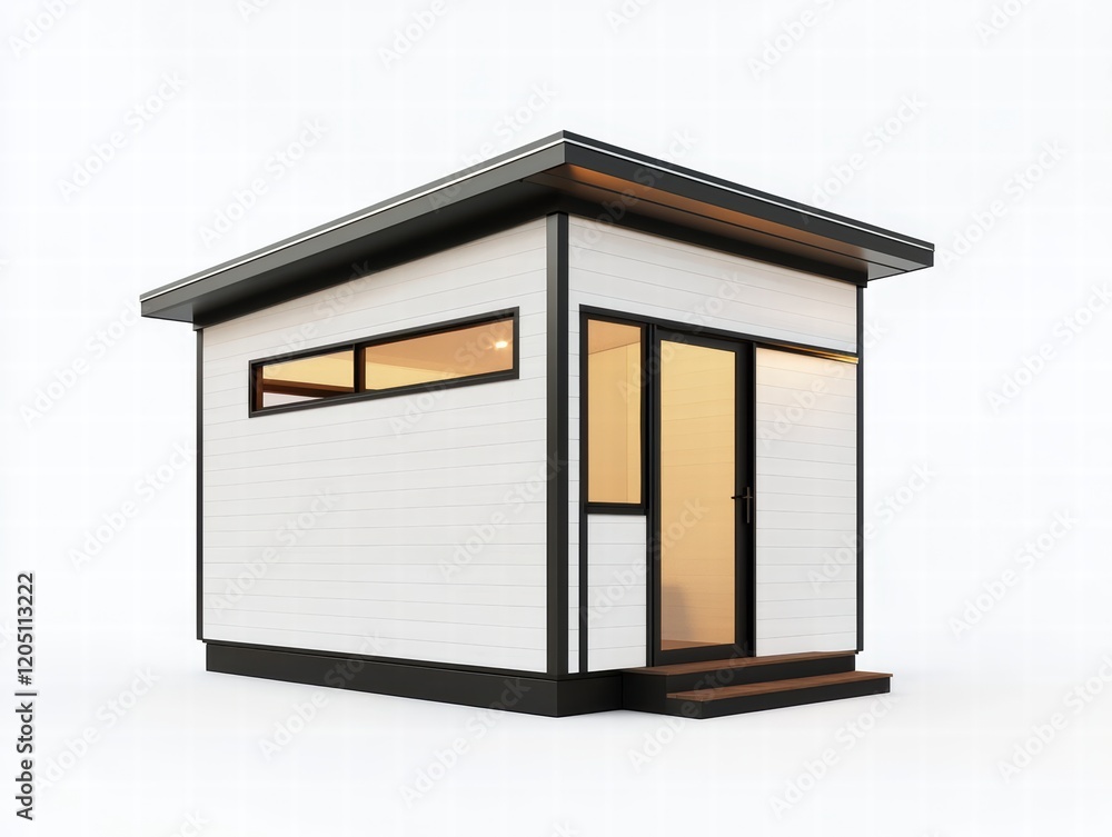 Modern Tiny House Studio: A sleek, minimalist tiny house design boasts clean lines, large windows, and a modern aesthetic, perfect for a home office, guest house, or creative retreat. Modern Tiny House Studio: A sleek, minimalist tiny house design boasts clean lines, large windows, and a modern aesthetic, perfect for a home office, guest house, or creative retreat.