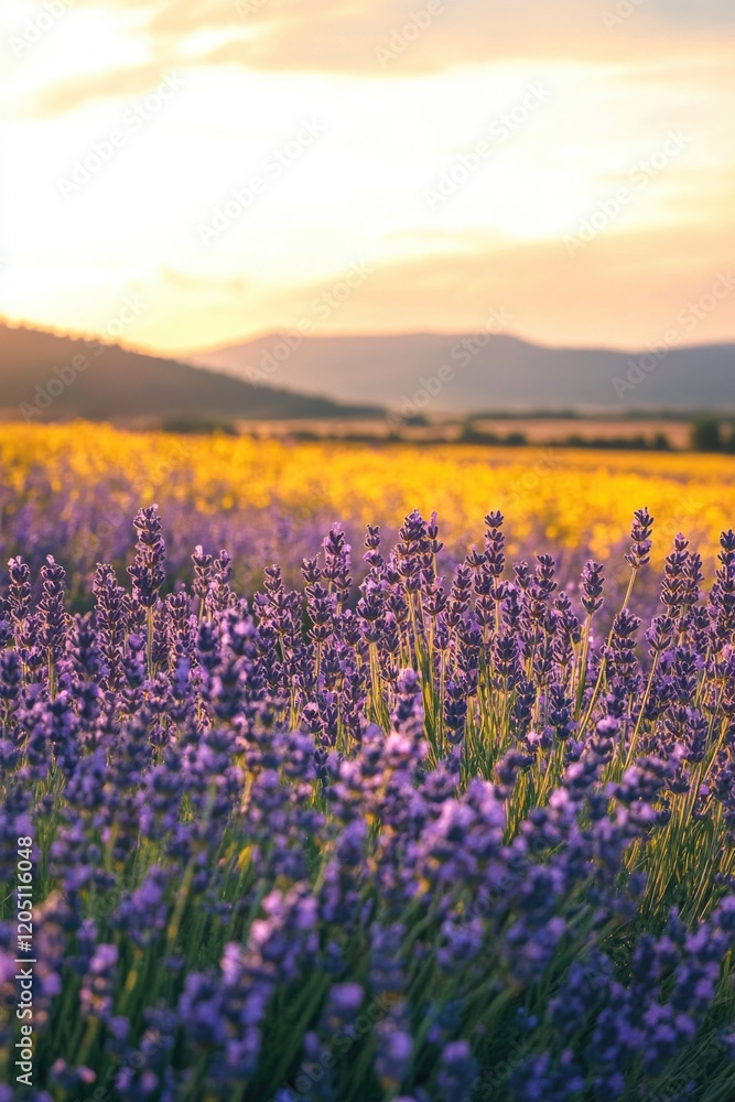 Obraz premium Purple Field with Mountains