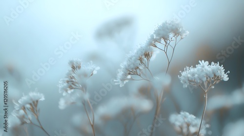 Wallpaper Mural Delicate white flowers bloom softly in a serene blue haze Torontodigital.ca