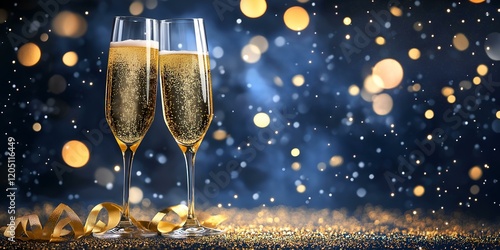 celebratory new years eve scene with champagne flutes sparkling lights festive design