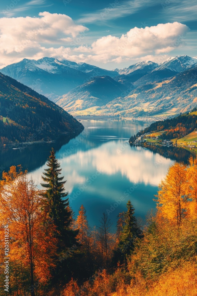 Obraz premium Lake surrounded by mountains