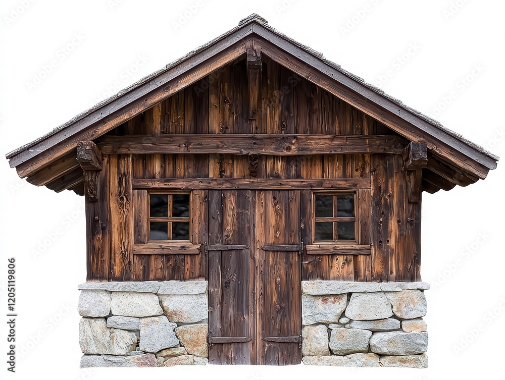 Rustic Wooden Cabin: A charming rustic wooden cabin with a stone base and double wooden doors, embodying traditional craftsmanship and mountain retreat vibes. Rustic Wooden Cabin: A charming rustic wooden cabin with a stone base and double wooden doors, embodying traditional craftsmanship and mountain retreat vibes.