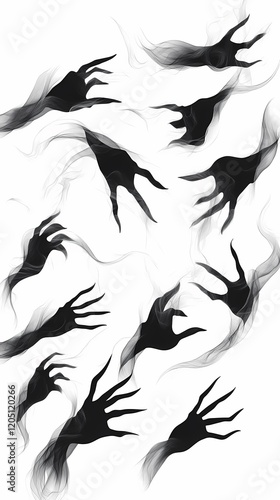 Ethereal Spectral Hands Reaching Out from Smoke
